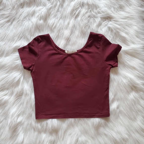 CROPPED MAROON SHORT SLEEVE TEE - Picture 1 of 2